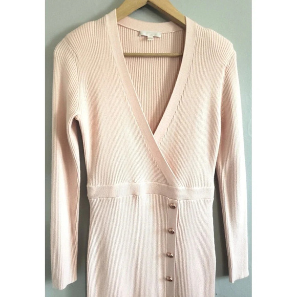 GUESS Dress Women's Medium Pink Knit Body Con Rose Gold Buttons - Picture 2 of 8